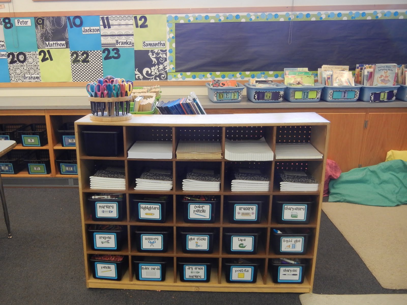 classroom writing center in a 3rd grade classroom