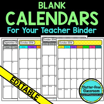 blank teacher binder calendar templates