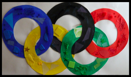 Olympic Games rings craft created with paper, paint, and stickers