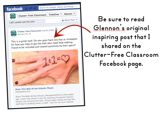 Facebook post on the Clutter-Free Classroom Facebook page