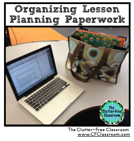 lesson planning materials stored in a tote bag