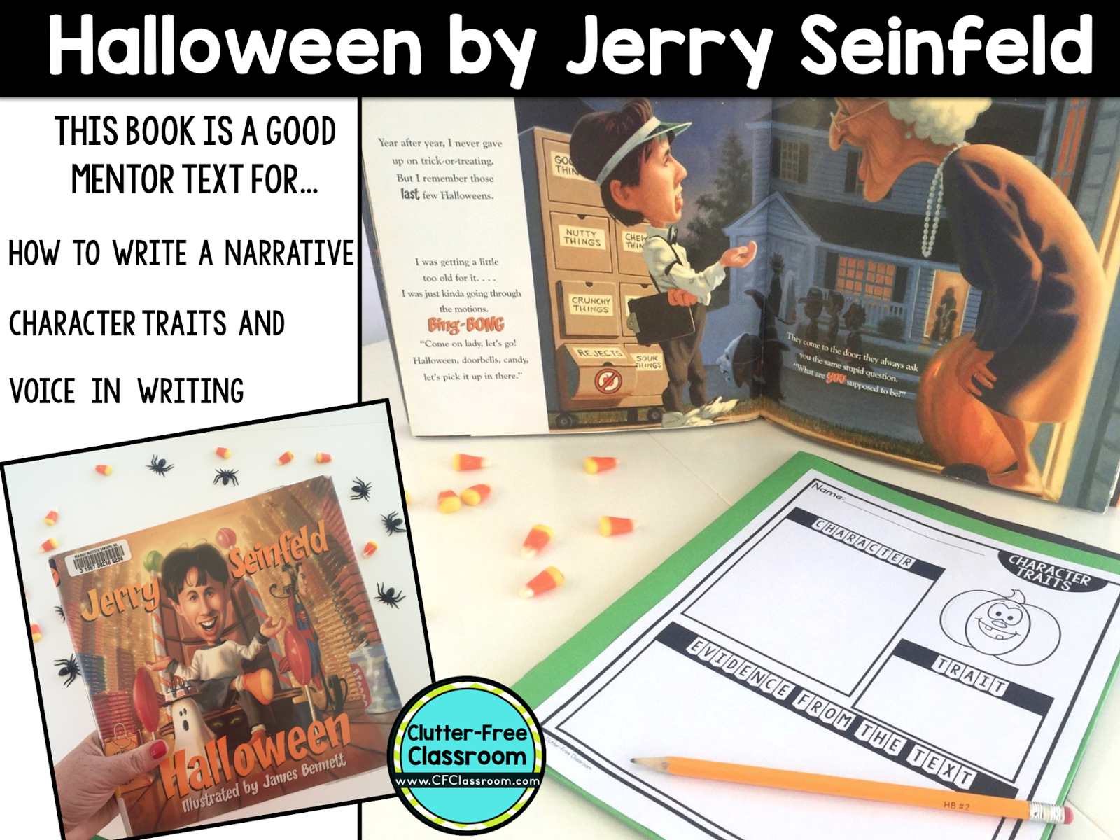 Halloween picture book with character traits worksheet