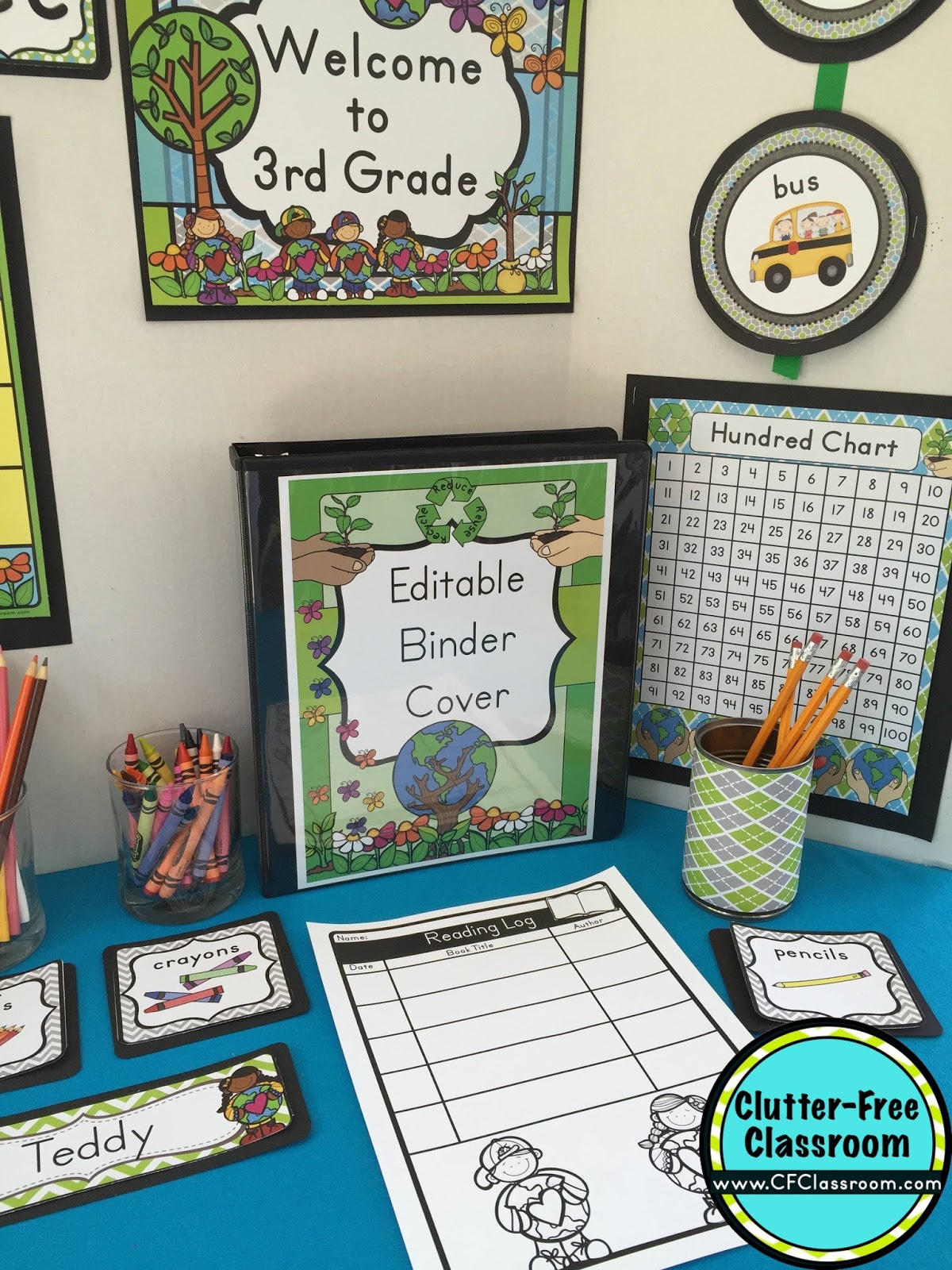 Are you planning a recycling themed classroom or thematic unit? This blog post provides great decoration tips and ideas for the best recycling theme yet! It has photos, ideas, supplies & printable classroom decor to will make set up easy and affordable. You can create a recycling theme on a budget!