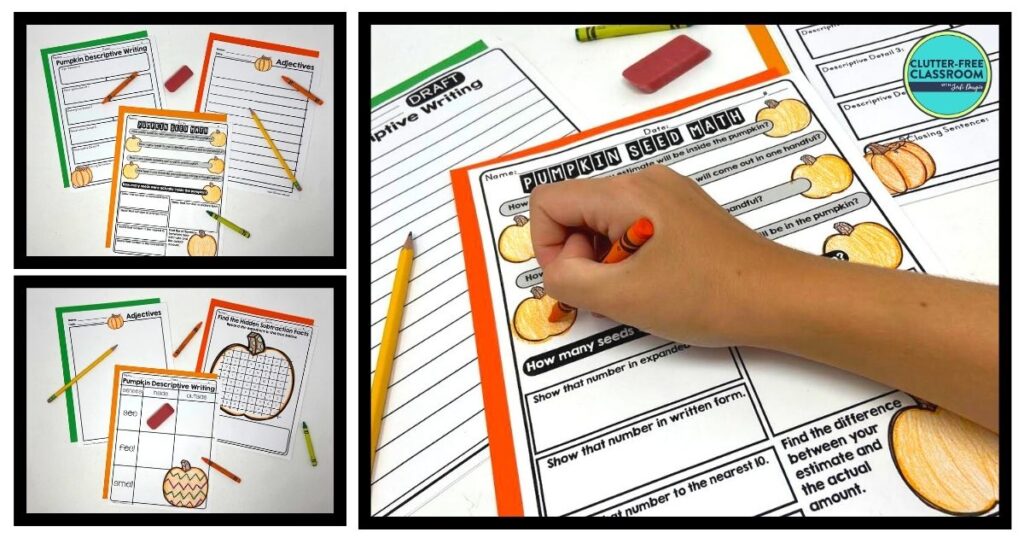 pumpkin writing and math activities for 3rd, 4th and 5th grade students