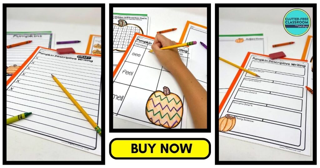 pumpkin writing and math activities for 3rd, 4th and 5th grade students