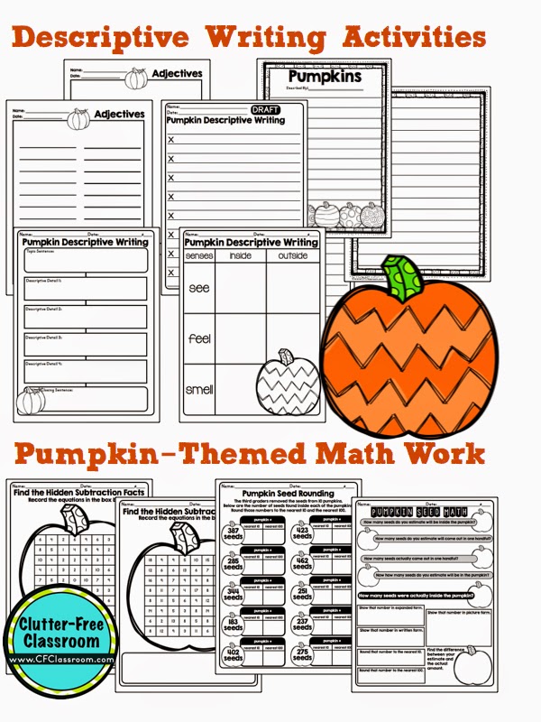 Click through for FREE pumpkin math activities and October ideas for kids. These no prep printables and worksheets are perfect for Halloween or any other day in October. The ideas found here have been used in centers as well as in small groups with 4th grade, 3rd grade, and 2nd grade students.