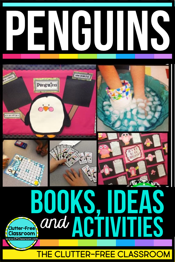 A penguin unit study integrates reading books, animal research, writing reports, science and more. Kids love learning penguin facts and teachers love the easy lesson plans, cute bulletin boards, hands on projects, and printables from Clutter Free Classroom. The bundle includes graphic organizers, anchor charts, book lists, science ideas, word study, math centers and games, and more.