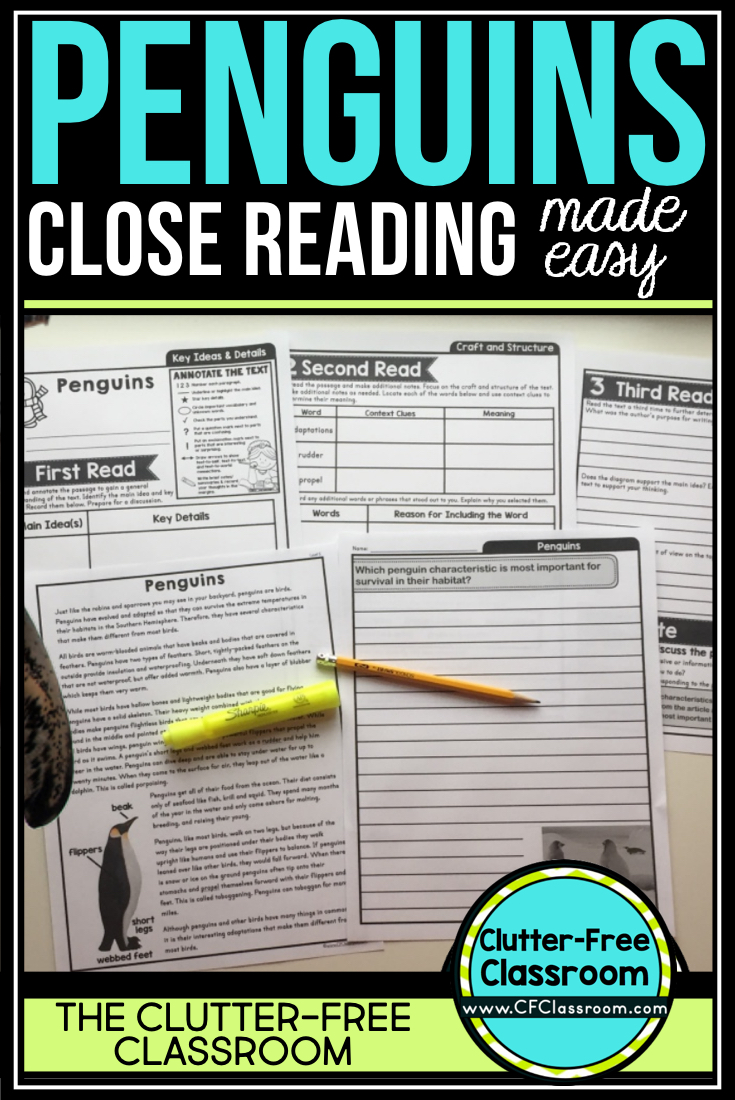 These penguin close read activities will have the students in your classroom reading informational texts, using graphic organizers, and writing research about arctic animals from polar regions. They make lesson plans easy. Use as a fun reading activity or as part of a unit study.