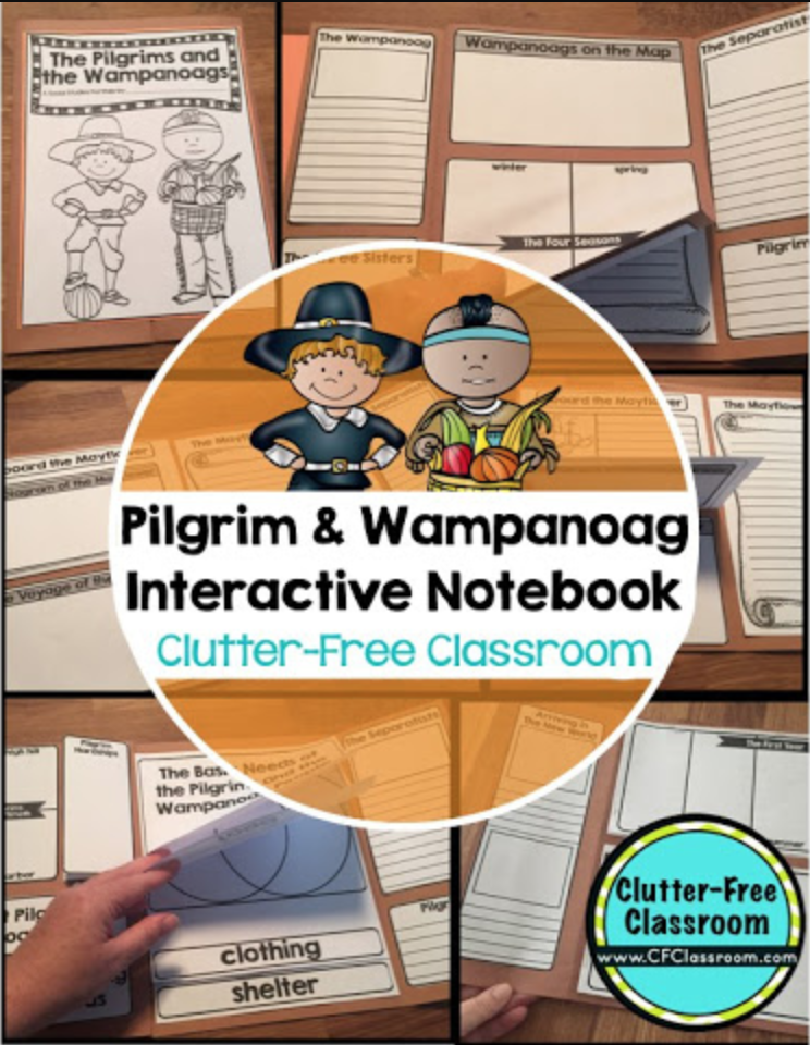 These Pilgrim & Wampanoag Native American Indians activities, free printables, & a list of First Thanksgiving books for kids will give first grade, second grade & third grade teachers ideas for social studies lessons, crafts & art projects.The facts for teachers, writing prompts, read alouds, interactive notebooks, lapbooks, & bulletin board displays are perfect for fourth grade, fifth grade, & homeschool curriculum too.There is more to Plymouth colony than pilgrim hats & the Mayflower.