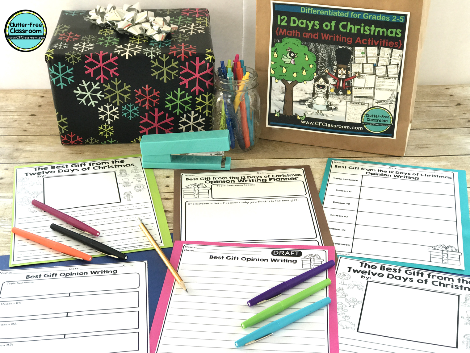 Take a look at these Christmas math and writing activities from the Clutter Free Classroom. These holiday math centers, games, worksheets, task cards, activities and enrichment are so fun! Each is based on the song The Twelve Days of Christmas and offers no prep review and practice of skills around the holidays. #Christmasmathactivities #Christmaswritingactivities #The12daysofChristmas #Decembermathactivites #Decemberwritingactivities #clutterfreeclassroom #cfclassroom