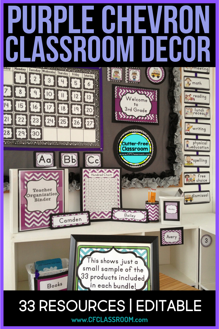 purple classroom decor