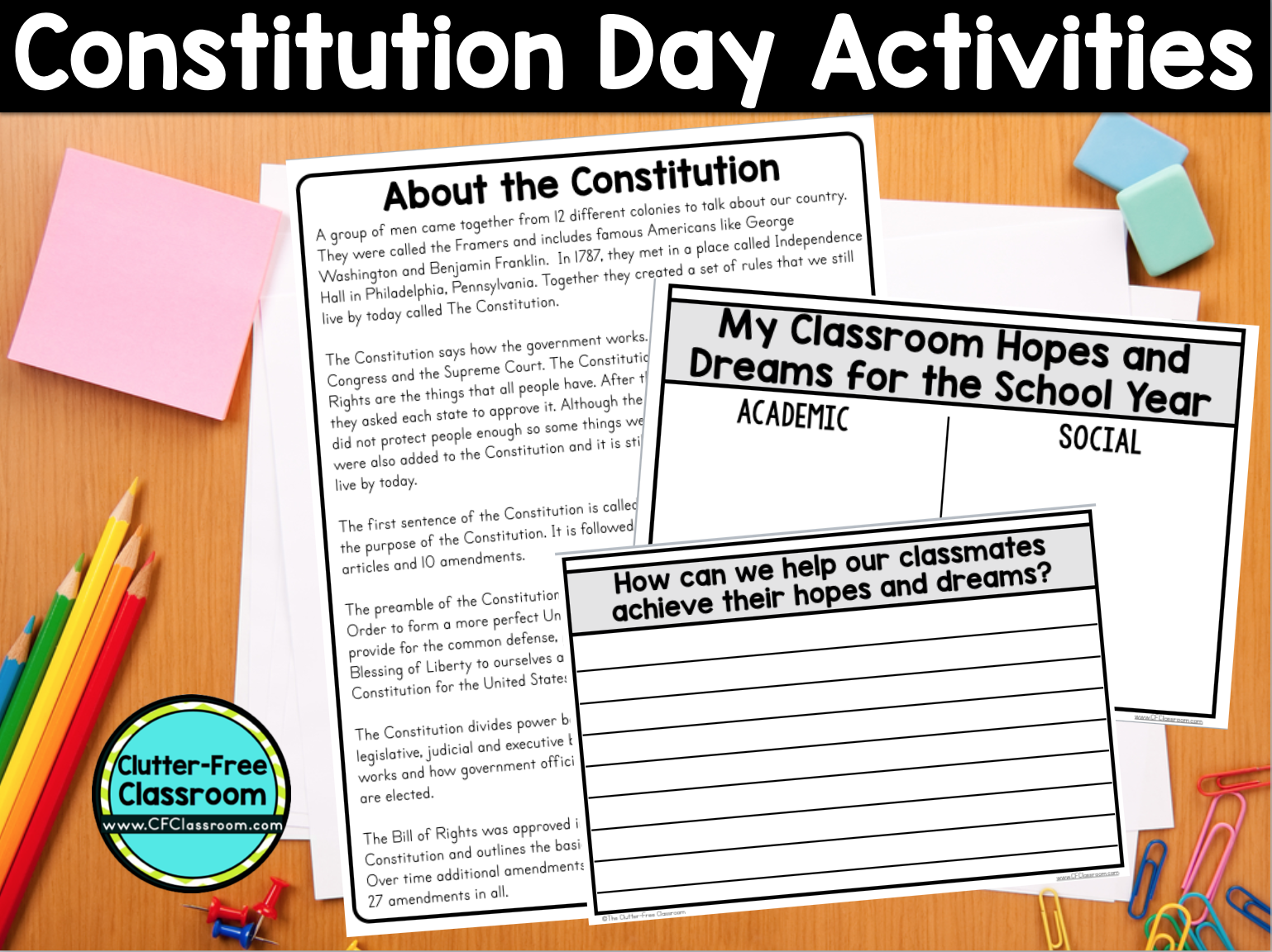 Did you know ALL public school teachers MUST teach a lesson about the Constitution on Constitution Day every September? This post by the Clutter - Free Classroom provides Constitution Day Activities for Elementary School Students. It also has Constitution Day Resources, Lesson Plans and Printables for Kids and suggests Constitution Day books.