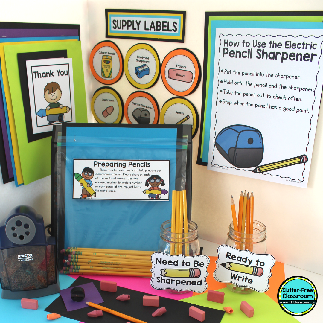 Are you in need of classroom management strategies for pencils in the classroom? Try out these Clutter Free Classroom solutions, tips, and routines for your pencil challenges! No more trying to track pencils in desks! #classroommanagement #clutterfreeclassroom