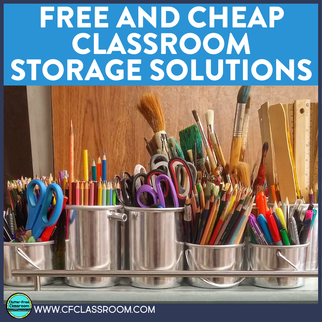 After you declutter your classroom, you’ll be ready to bring in some storage solutions. If you are on a tight budget or just don’t want to spend any more of your hard-earned money on your classroom, then check out these tips and ideas for classroom storage from the Clutter-Free Classroom! #cheapstorage #cheapcontainers #classroomstorage #clutterfreeclassroom