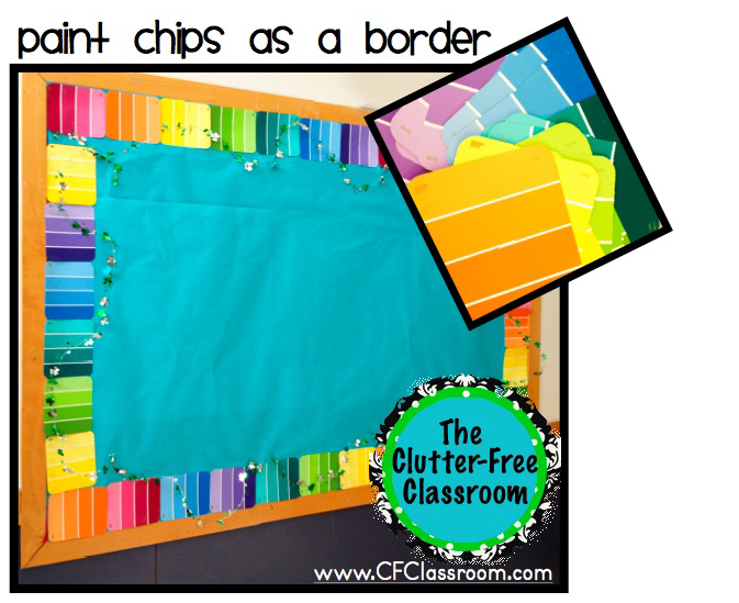 classroom bulletin board with pain chips as the border for a St. Patrick's Day bulletin board idea