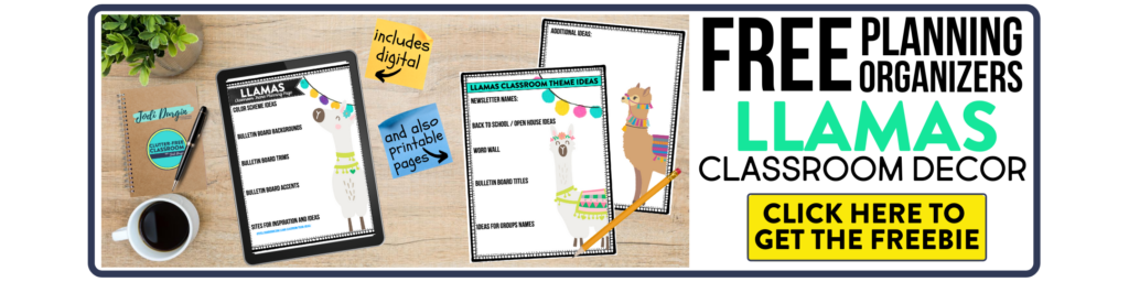 free printable planning organizers for llama classroom theme on a desk