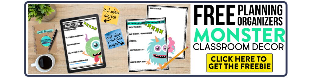 free printable planning organizers for monster classroom theme on a desk