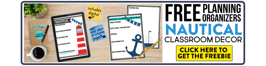 free printable planning organizers for nautical classroom theme on a desk