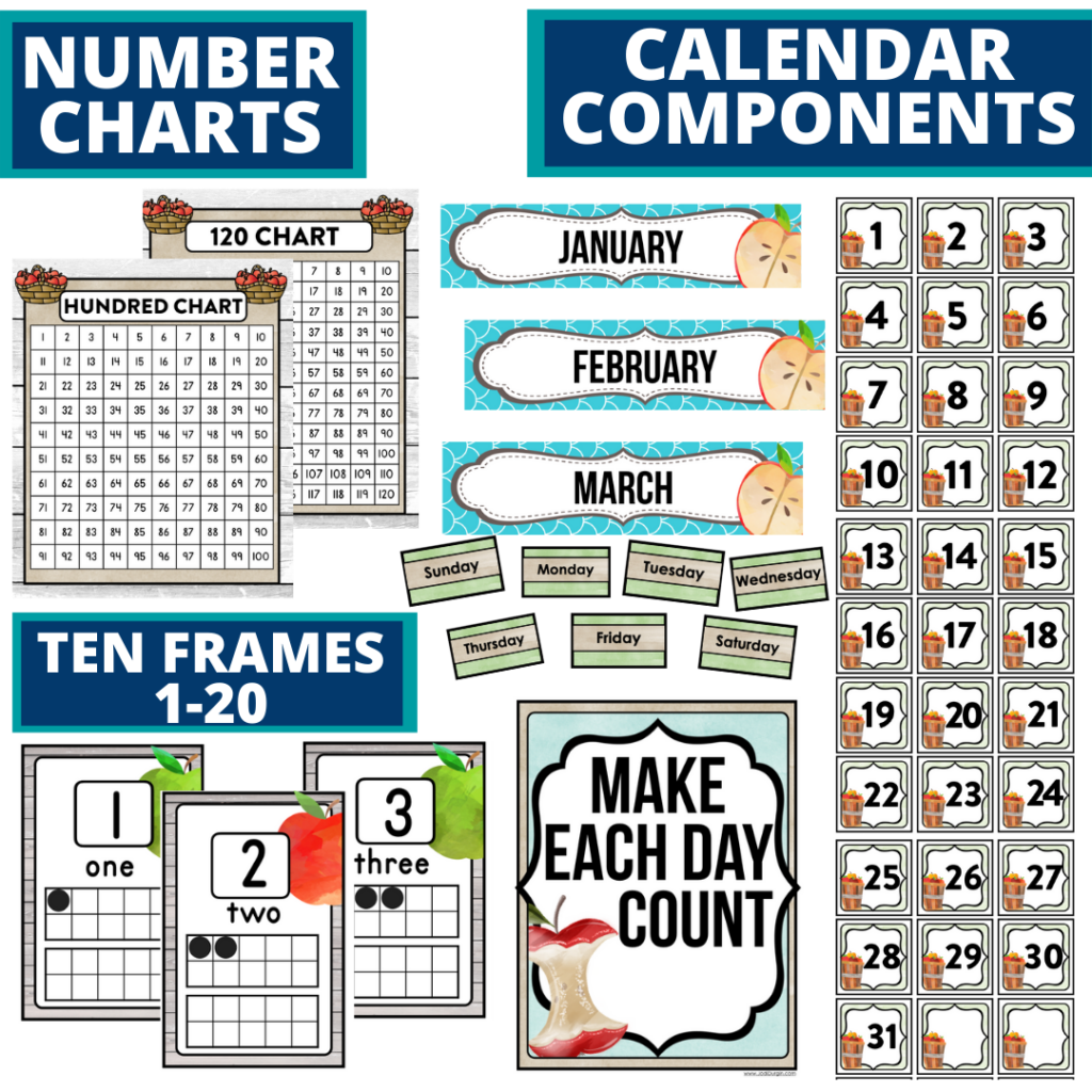 DIY printable classroom calendar for elementary teachers using apple classroom theme decor