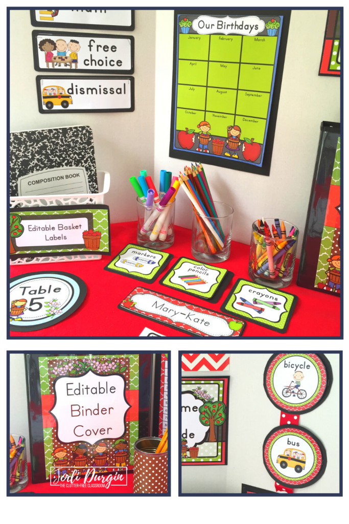 Classroom labels and signs with an apple theme.