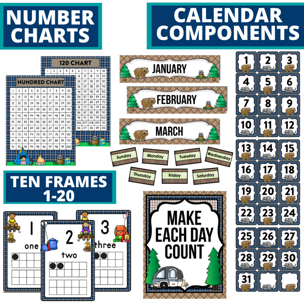 DIY printable classroom calendar for elementary teachers using a camping classroom theme