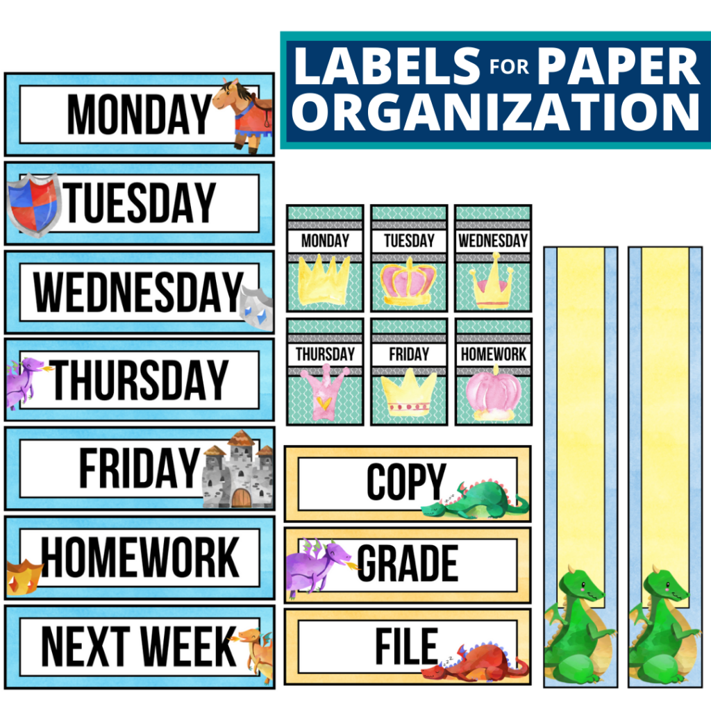 fairy tales theme labels for paper organization in the classroom