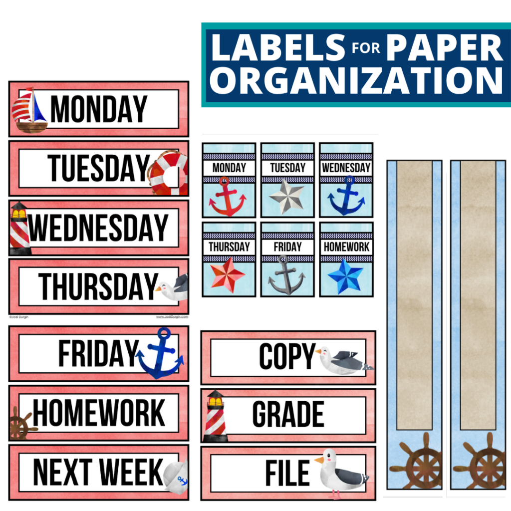 nautical theme labels for paper organization in the classroom