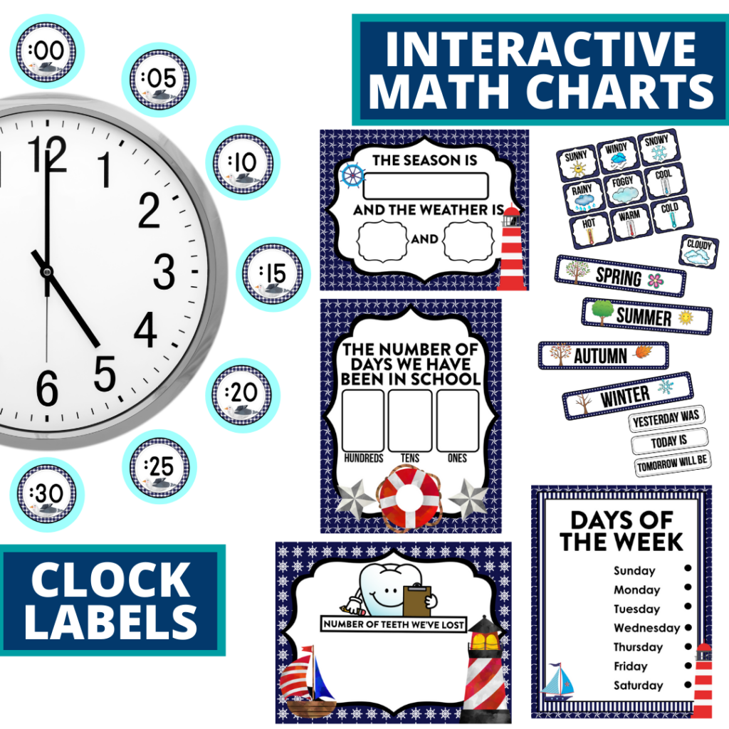 nautical themed math resources for telling time, place value and the days of the week