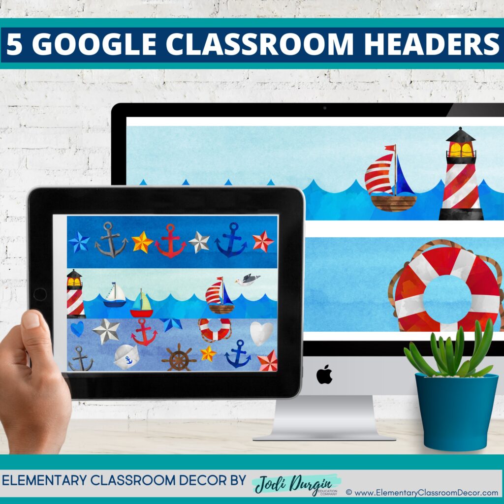 nautical classroom themed google classroom headers and google classroom banners