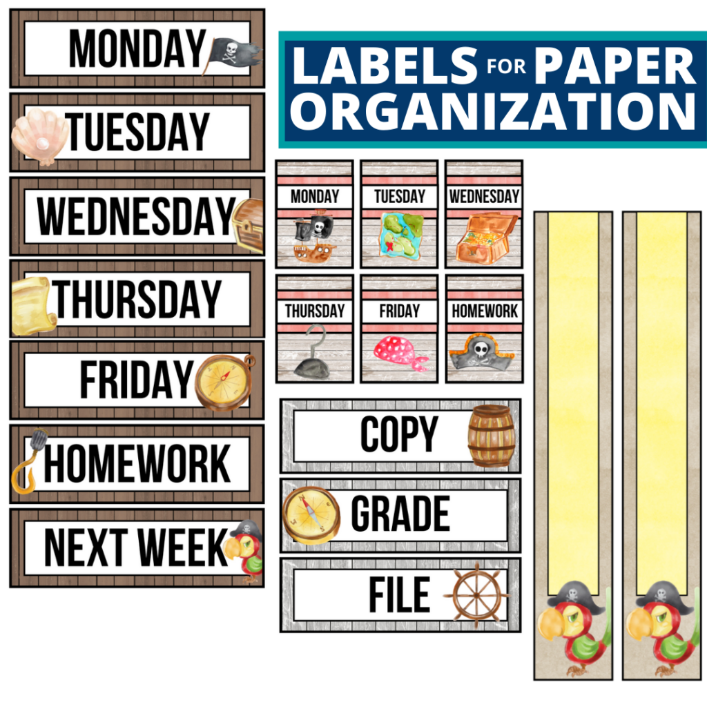pirates theme labels for paper organization in the classroom