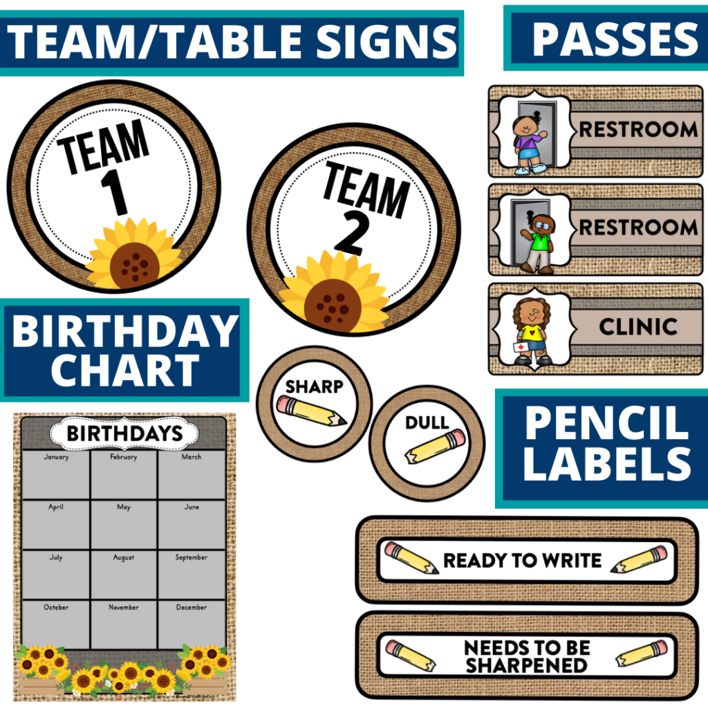 printable and editable sunflower theme classroom decor packets