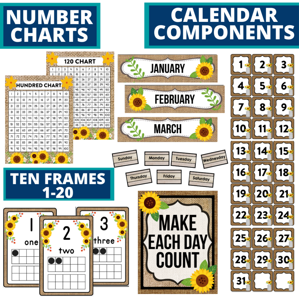 DIY printable classroom calendar for elementary teachers using a sunflower classroom theme