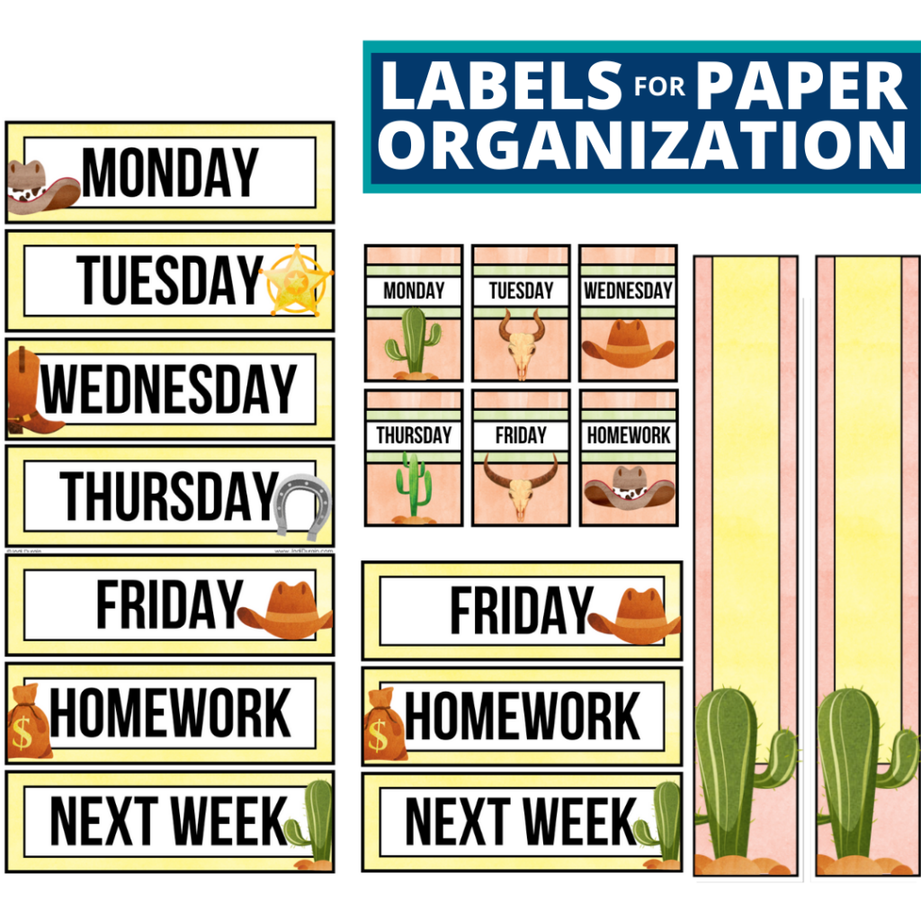 western theme labels for paper organization in the classroom