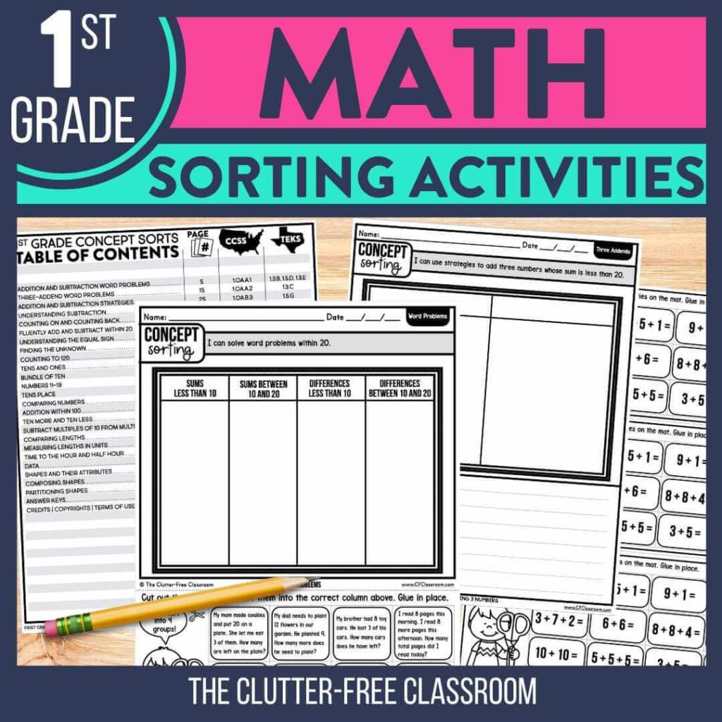 1st grade math sorting activities worksheets for math centers