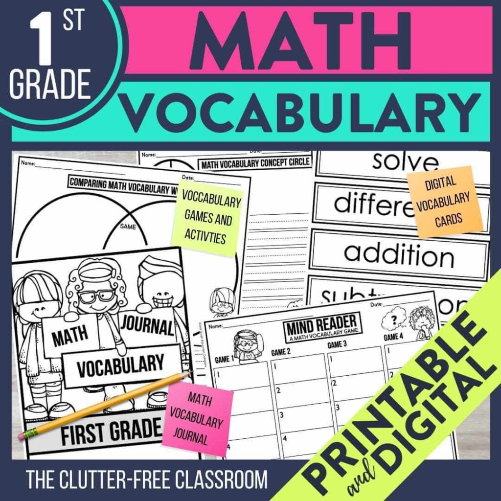 1st grade math vocabulary word wall cards activities and games