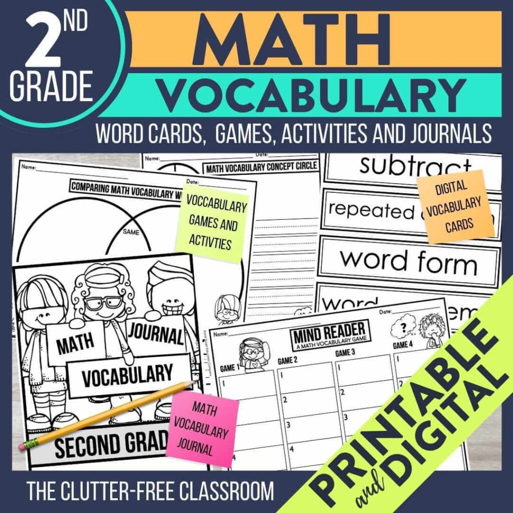 2nd grade math vocabulary word wall cards activities and games