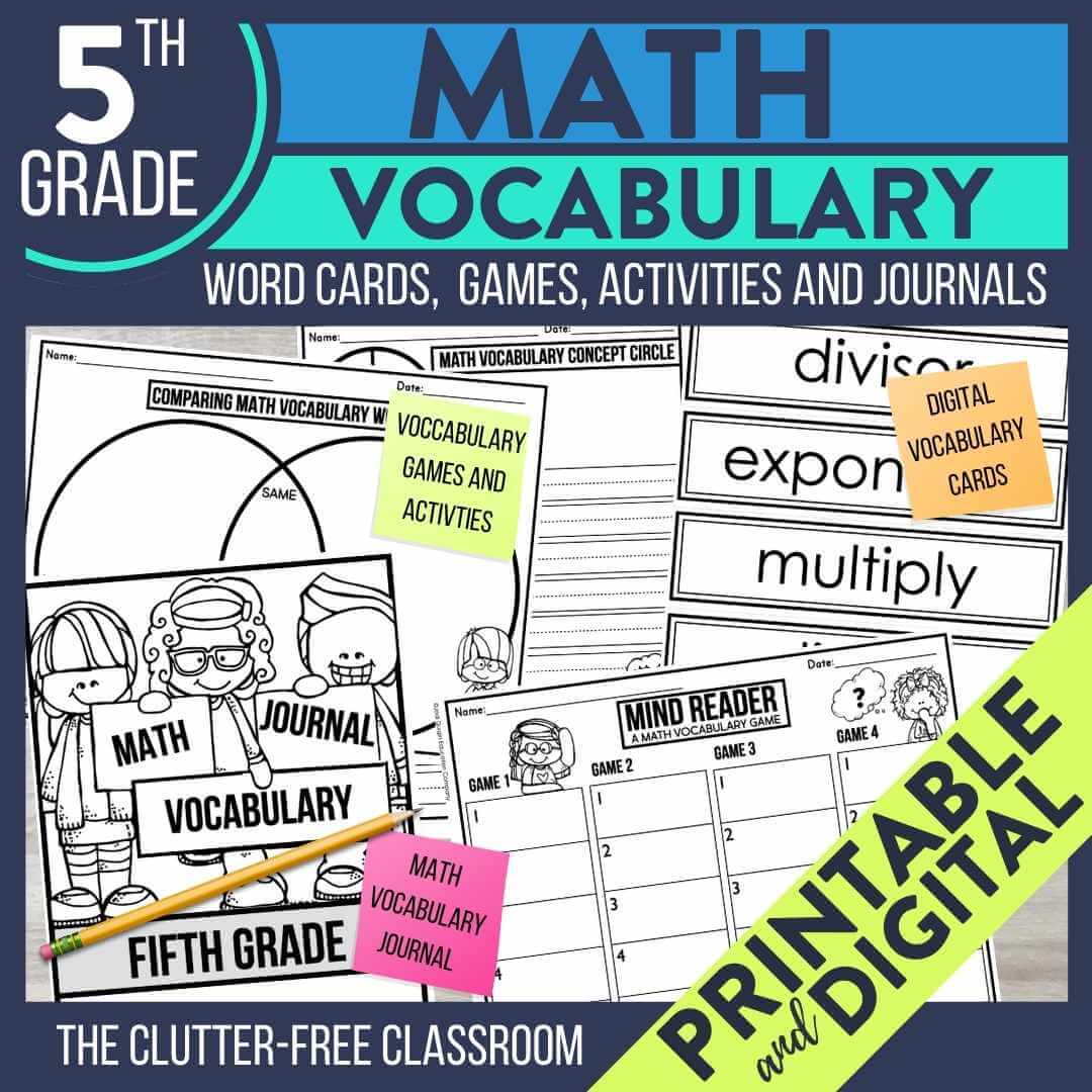 5th grade math vocabulary word wall cards activities and games