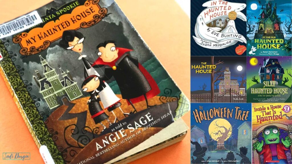 collage of children's books about haunted houses