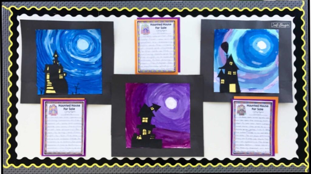 haunted house writing piece and craft wall display