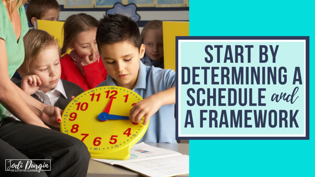 student using plastic clock for telling time