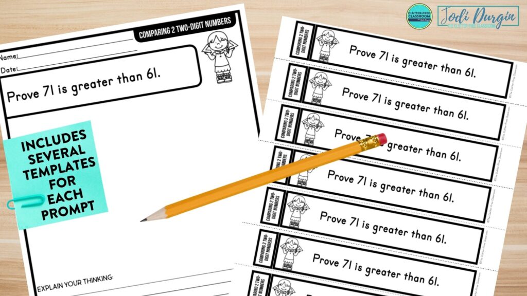 math prompts for guided math workshop with a pencil