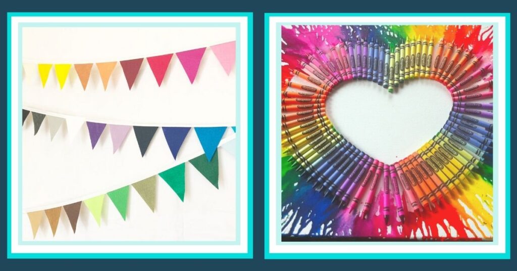 classroom decor ideas including a banner and a crayon art display