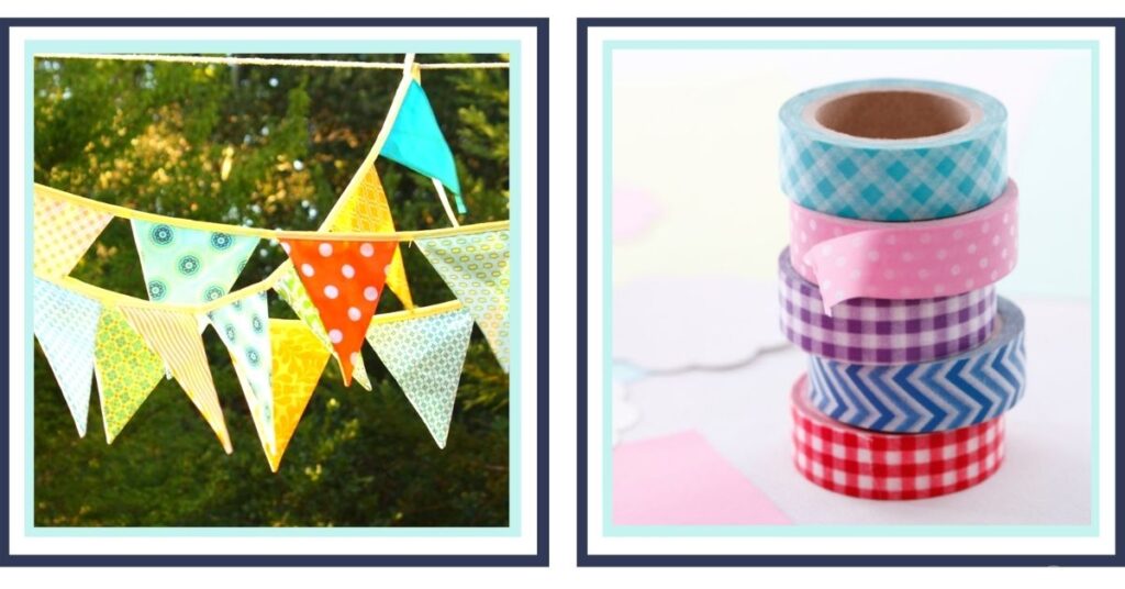 triangle classroom banner and stack of patterned washi tape