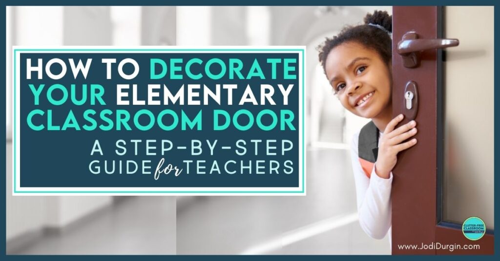 girl with brown hair looking around her classroom door