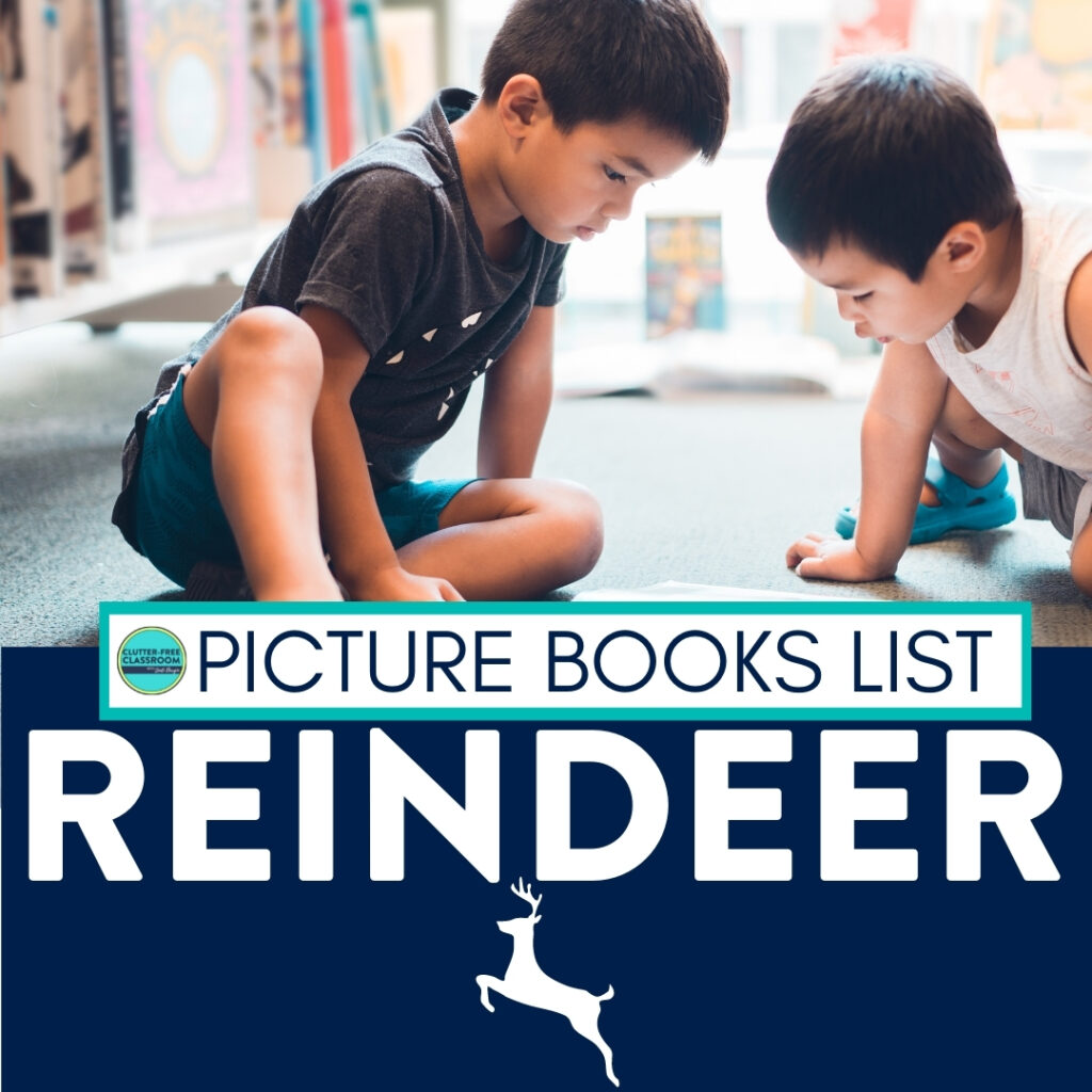 Kids reading books about reindeer