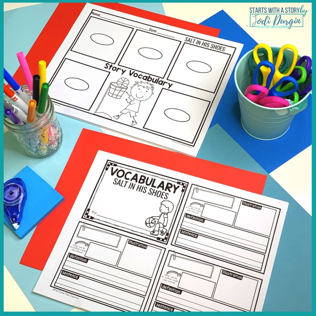 two vocabulary worksheets for the book, Salt in his Shoes