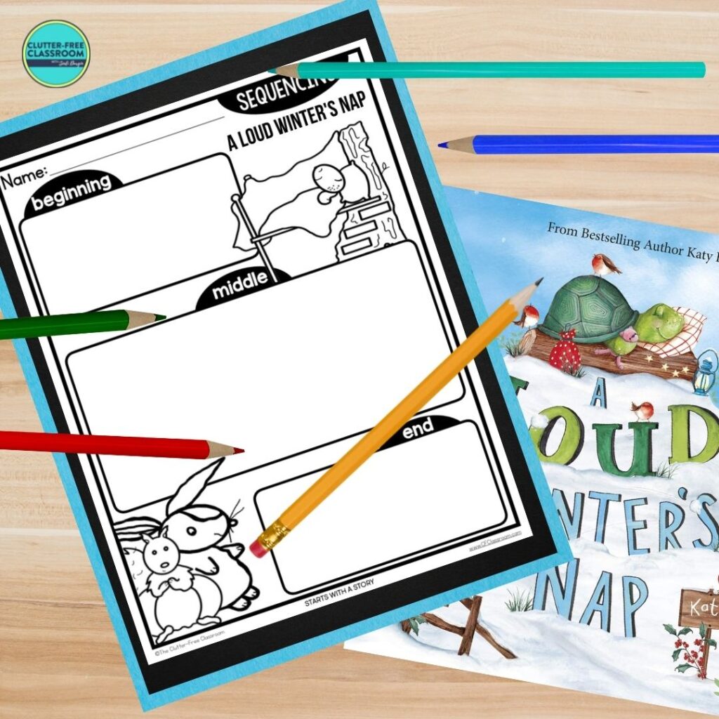 A Loud Winter's Nap book cover and sequencing worksheet