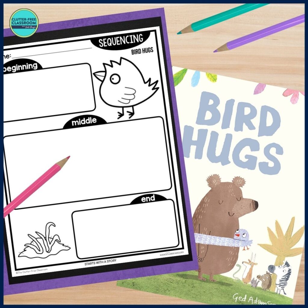 Bird Hugs cover and sequencing worksheet