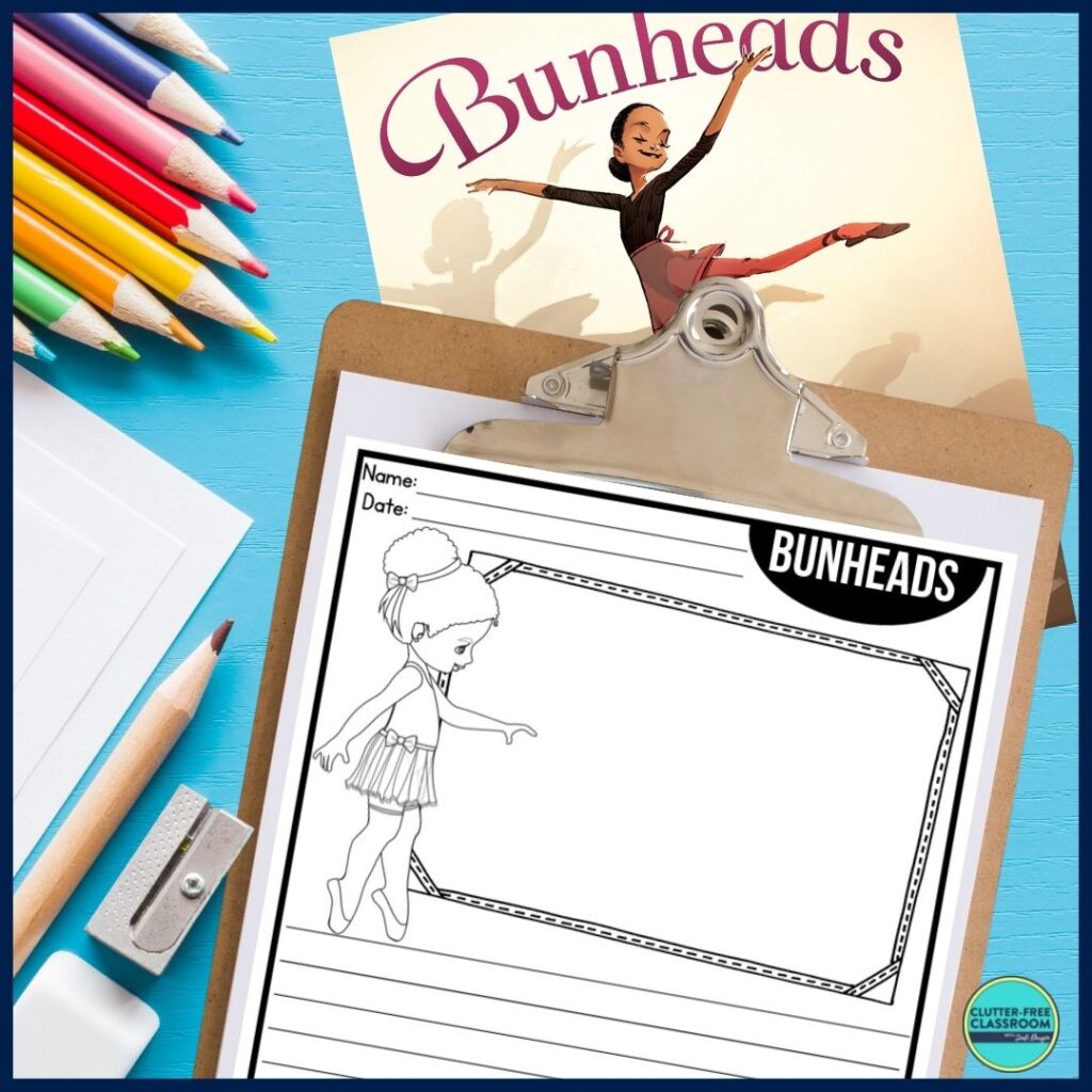 Bunheads book cover and writing paper