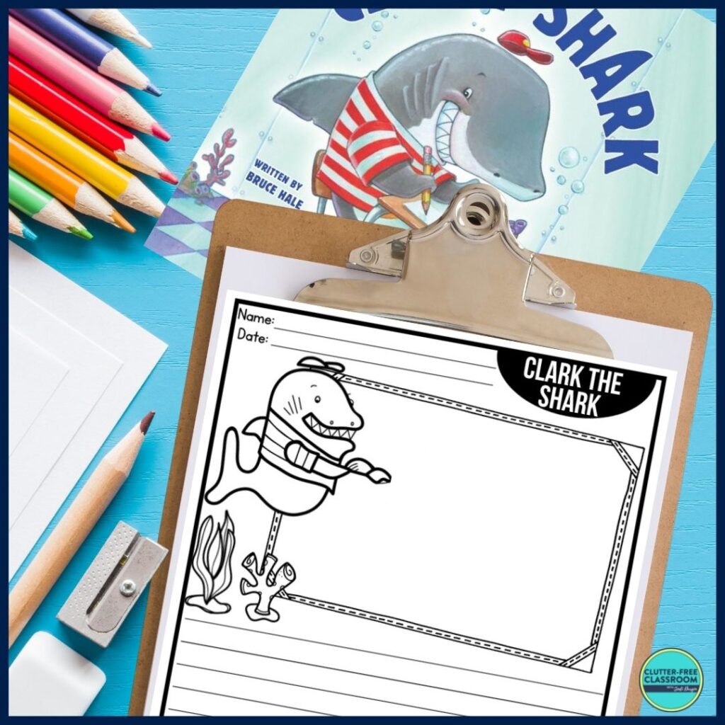 Clark the Shark book cover and writing paper